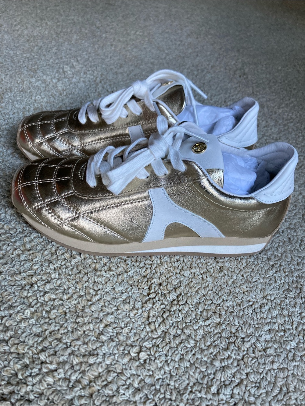 Wishbone Women’s Milan Metallic Gold Lace-Up Sneakers with White Accents 5 1/5